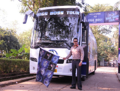 Salman Khan flaging off the Bigg Boss Tourism bus 